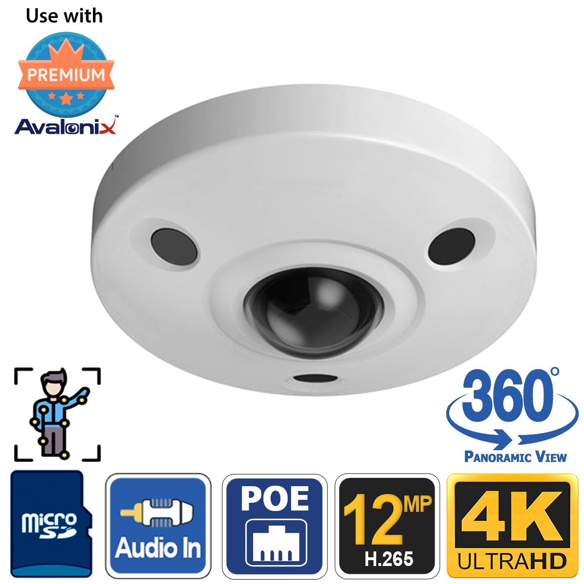 IP6F - 6MP Fisheye Security Camera: 360-degree IP Camera with Audio
